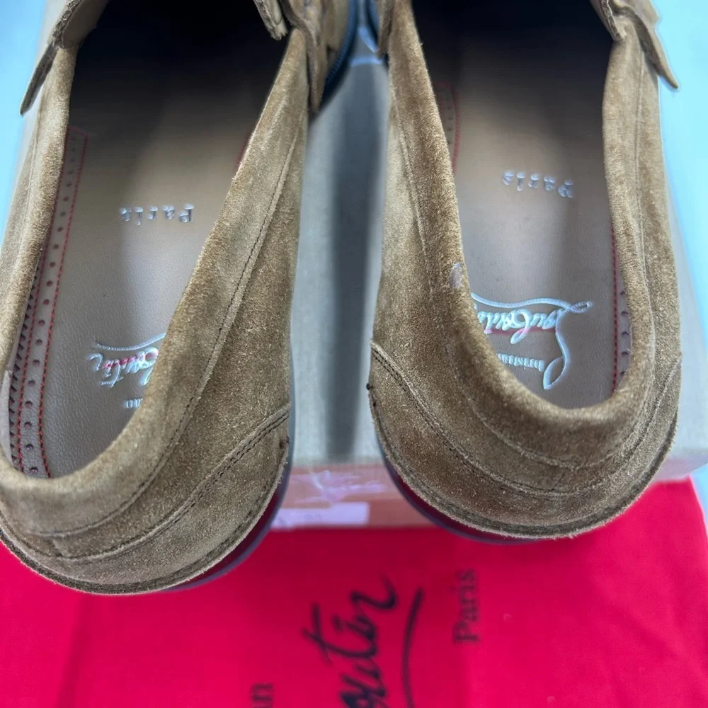 Men's Christian Louboutin penny loafers, brown Rhea suede leather size 41